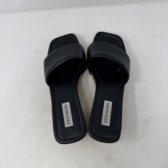 Steve Madden Black Leather Padded Square Toe Platform Slide Sandals Size 8 - Picture 8 of 12